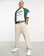 Asos Design Oversized Cropped T-shirt In Off White With Sports Club Front Print