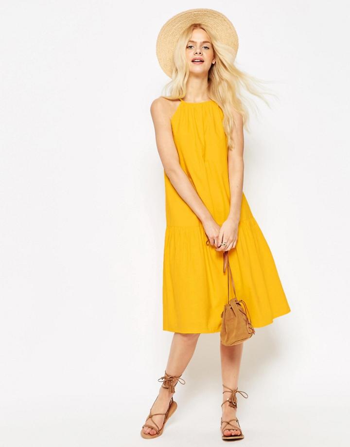 Asos Tiered Linen Midi Sundress - Yellow
