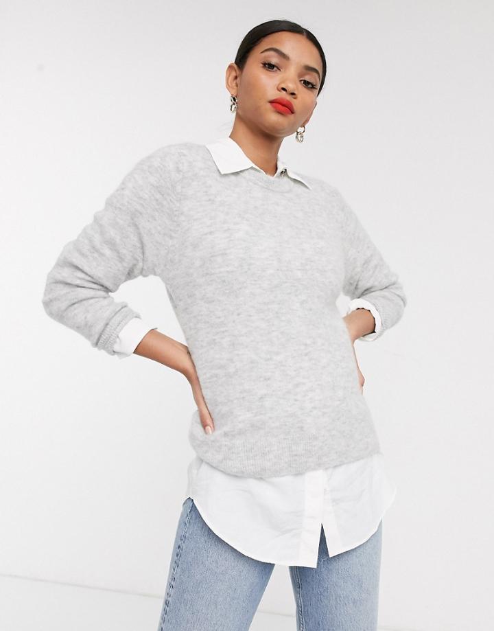 & Other Stories Fluffy Round Neck Sweater In Gray Marl