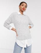 & Other Stories Fluffy Round Neck Sweater In Gray Marl