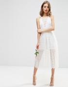 Asos Bridal Premium Lace Midi Dress With Sheer Insert - White