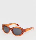 Monki Round Oval Sunglasses In Brown Tortoise - Brown