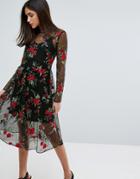 Warehouse Premium Floral Embroidered Lace Dress - Red