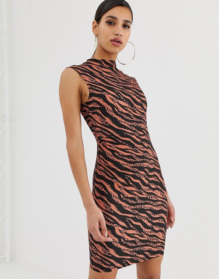 Asos Design Mini Pencil Dress With Tuck Detail In Zebra Print