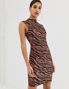 Asos Design Mini Pencil Dress With Tuck Detail In Zebra Print