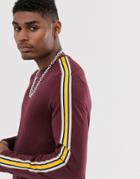 Asos Design Organic Long Sleeve T-shirt With Contrast Taping In Burgundy-red
