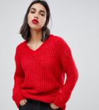 Mango Oversized V Neck Knitted Sweater In Red