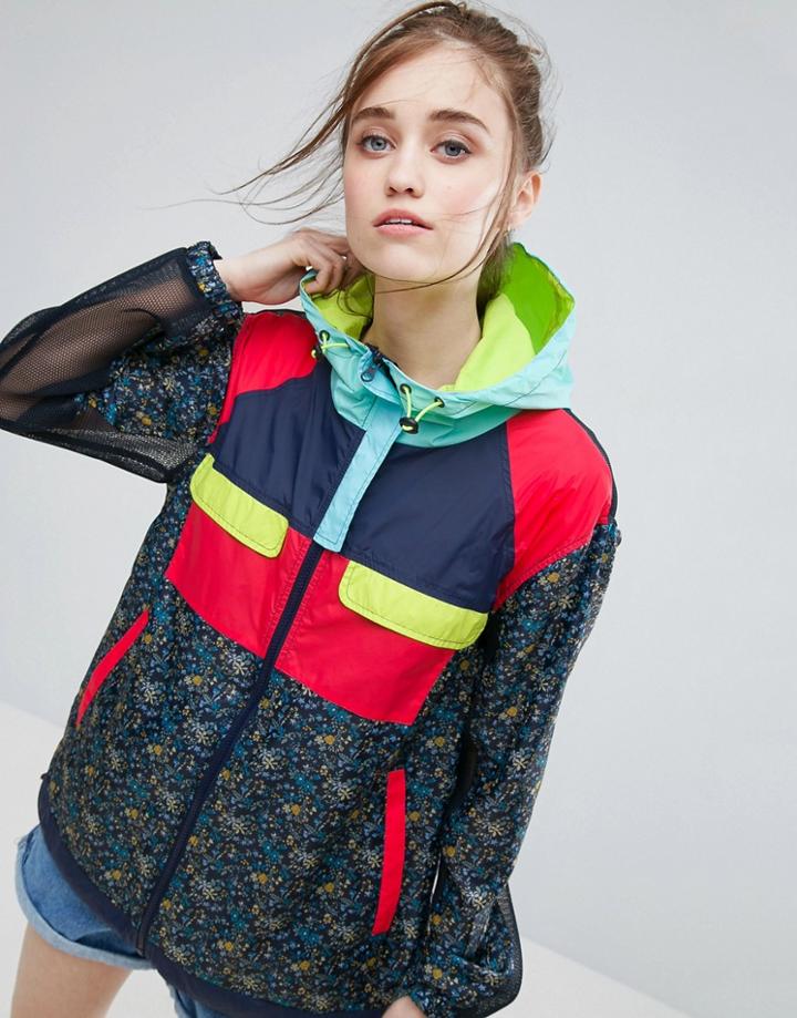 Asos Rain Jacket In Ditsy Floral Print And Mesh - Multi