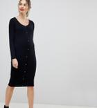 Asos Design Maternity Midi Long Sleeve Bodycon Dress With Popper Front - Black