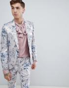 Twisted Tailor Super Skinny Suit Jacket In Pink Metallic Floral Print - Pink