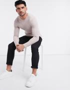 Asos Design Muscle Fit Merino Wool Cable Knit Crew Neck Sweater In Oatmeal Marl-neutral