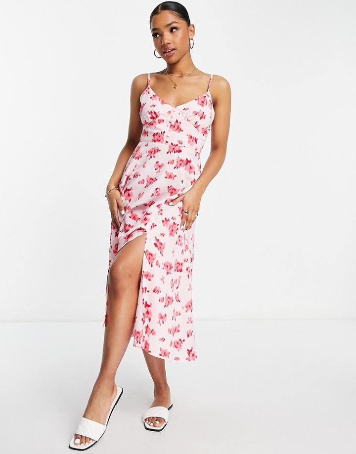 The Frolic Smudge Floral Double-split Cami Dress In Pink-yellow