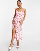 The Frolic Smudge Floral Double-split Cami Dress In Pink-yellow