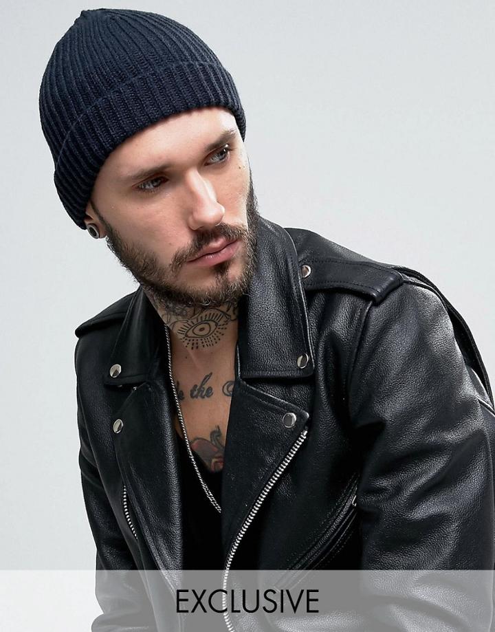 Reclaimed Vintage Inspired Mini Fisherman Beanie In Navy - Navy