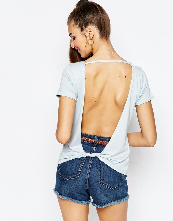 Daisy Street Slinky T-shirt With Open Twist Back - Pale Blue
