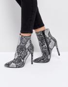 Public Desire Harlee Snake Print Pointed Ankle Boots - Gray