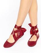 Raid Tie Up Burgundy Ballet Flats - Red