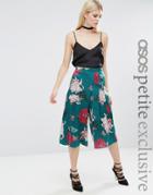 Asos Petite Satin Cropped Trouser In Japanese Floral Print - Green