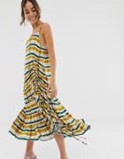 Ghospell Oversized Midi Cami Dress In Check With Ruffle Hem - Multi