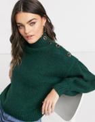 Vero Moda Premium Sweater With Button Detail In Dark Green