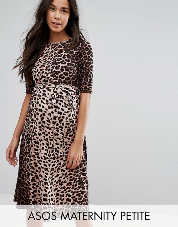 Asos Maternity Petite Midi Dress In Leopard Print - Multi
