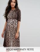 Asos Maternity Petite Midi Dress In Leopard Print - Multi