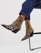 Asos Design Rory Premium Leather Western Boots In Animal Mix-multi