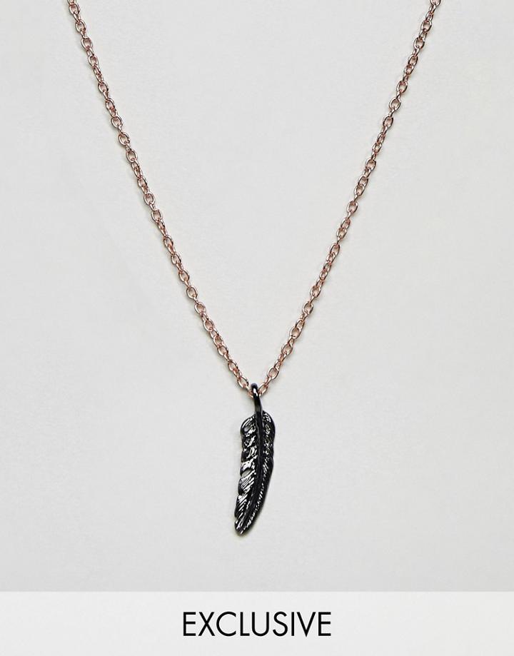 Icon Brand Feather Pendant Necklace In Rose Gold Exclusive To Asos - Gold