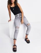 River Island Carrie Comfort Distressed Mom Jeans In Gray-grey
