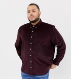 Jacamo Cord Button Down Shirt In Burgundy - Red