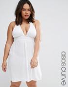 Asos Curve Jersey Ruched Halter Mini Beach Dress - White