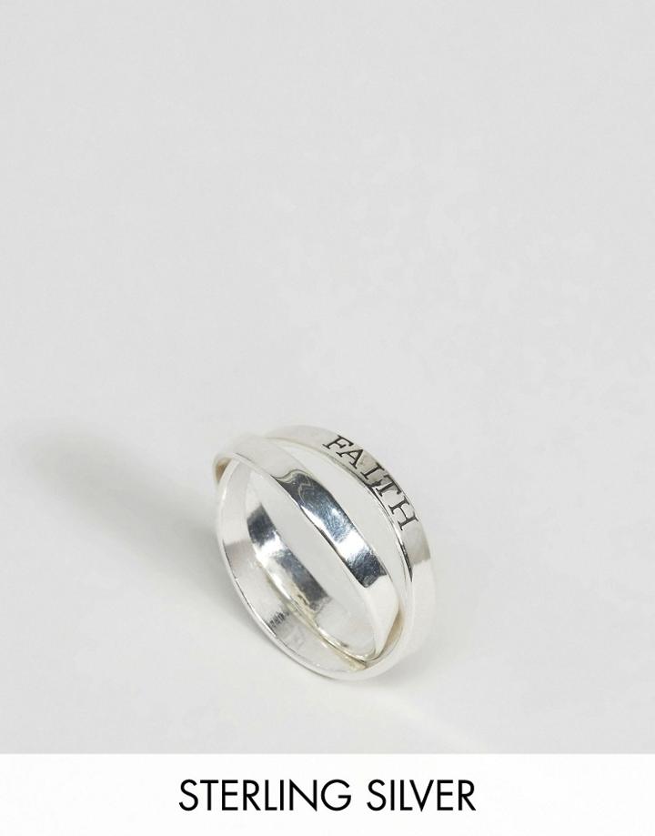 Asos Sterling Silver Hope Faith Interlocking Rings - Silver