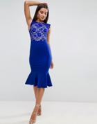 Asos Lace Top Open Back Pephem Midi Dress - Blue