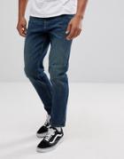 Asos Tapered Jeans In Dirty Blue Wash - Blue