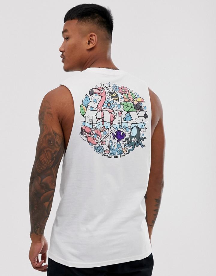 Friend Or Faux Technocolour Back Print Sleeveless T-shirt Tank-white