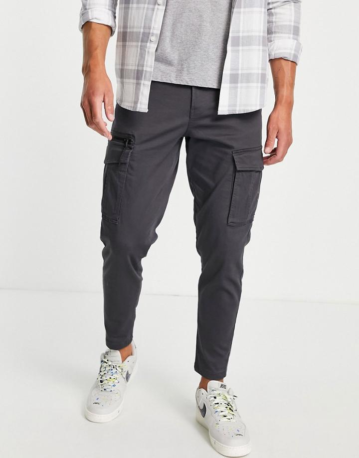 Jack & Jones Intelligence Carrot Fit Cargo Pants In Gray-grey