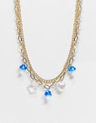 Topshop Multirow Mushroom Charm Necklace In Gold And Blue