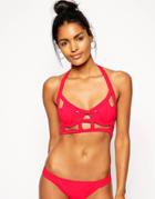 Asos Caged Detail Strappy Underwired Bikini Top - Red