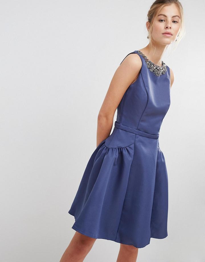 Little Mistress Prom Dress With Embellished Neckline - Gray