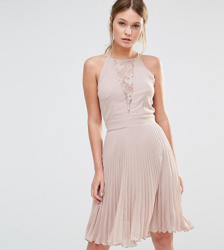 Elise Ryan Pleated Mini Dress With Lace Insert - Brown