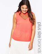 Lovedrobe Plus Top With Crochet Insert - Peach