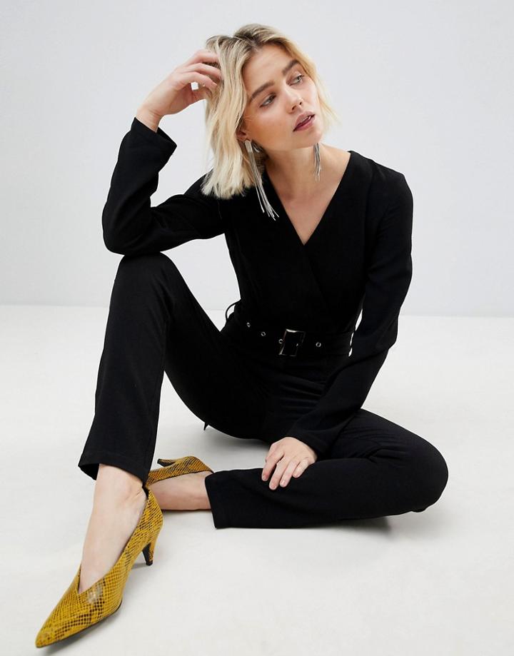 Unique 21 Black Jumpsuit With Belt - Black