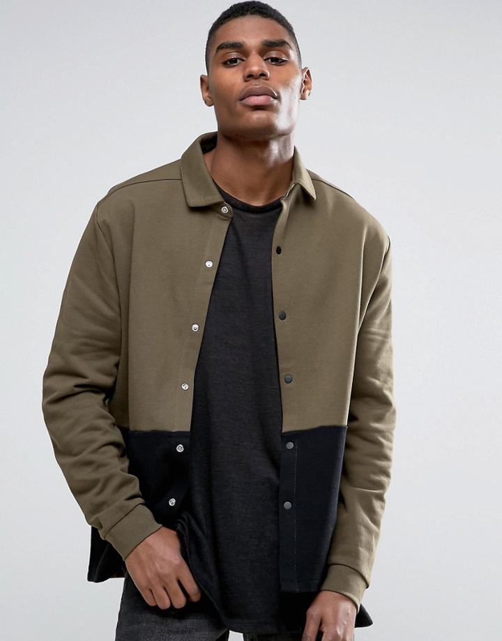 Asos Oversized Jersey Harrington Jacket With Cut & Sew And Snaps - Green