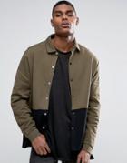 Asos Oversized Jersey Harrington Jacket With Cut & Sew And Snaps - Green