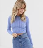 Pull & Bear Lightweight Cable Cropped Sweater In Blue