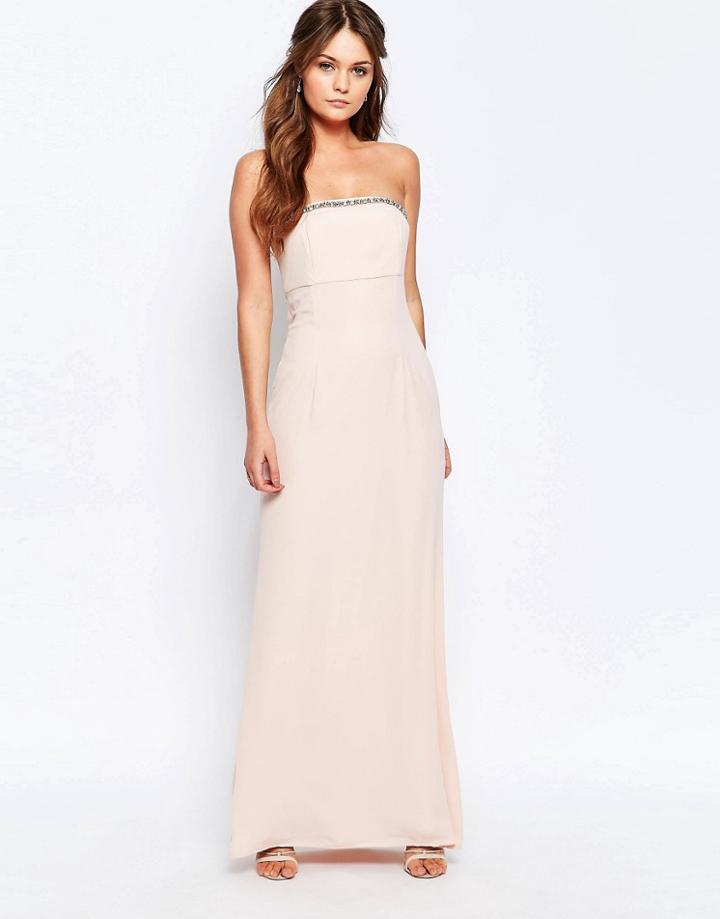 Elise Ryan Bandeau Maxi Dress With Embellished Trim - Pink