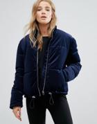 New Look Padded Velvet Jacket - Navy