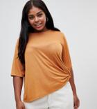 Asos Design Curve Relaxed T-shirt With Knot Side - Brown