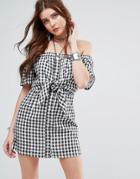 Missguided Gingham Bardot Tie Front Dress - Multi