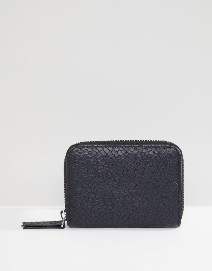 Monki Zip Around Snake Purse - Black